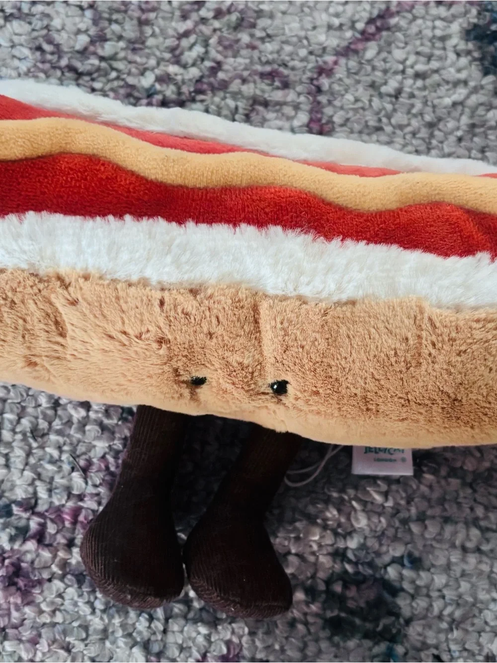 Jellycat Rainbow Hot Dog Plush Pillow – Brown, Black, Pink, Yellow, White